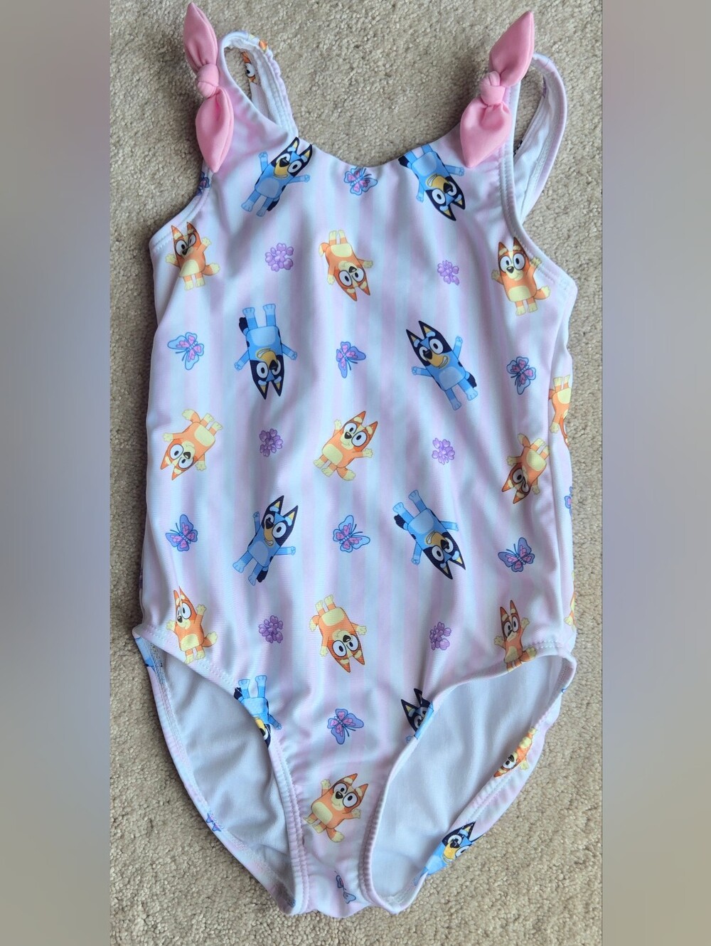 Girls Pink One-Piece Swim Suit with Cartoon Character Print